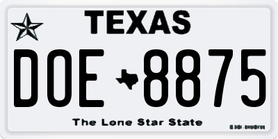 TX license plate DOE8875