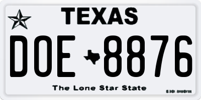TX license plate DOE8876