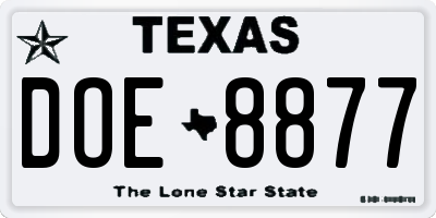 TX license plate DOE8877