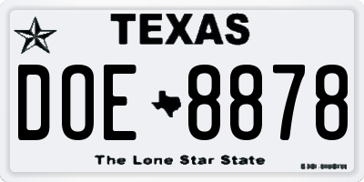 TX license plate DOE8878