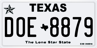 TX license plate DOE8879