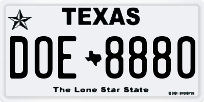 TX license plate DOE8880