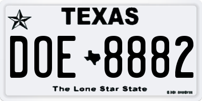 TX license plate DOE8882