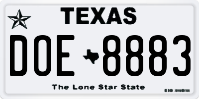TX license plate DOE8883