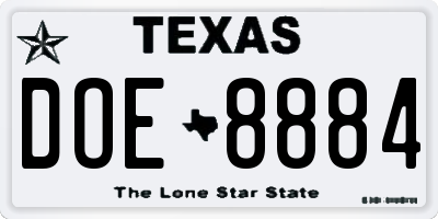 TX license plate DOE8884