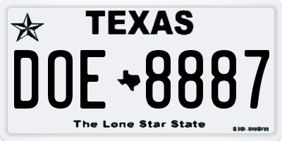 TX license plate DOE8887