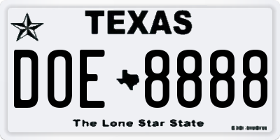 TX license plate DOE8888