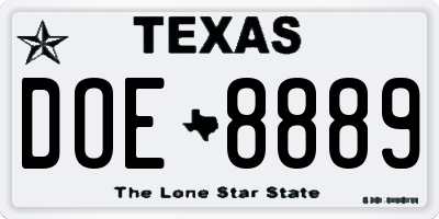 TX license plate DOE8889