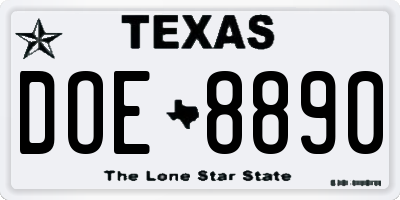 TX license plate DOE8890
