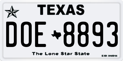 TX license plate DOE8893