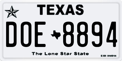 TX license plate DOE8894