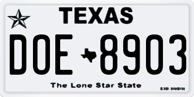 TX license plate DOE8903