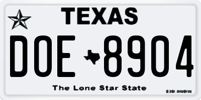 TX license plate DOE8904