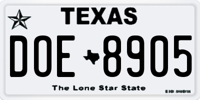 TX license plate DOE8905
