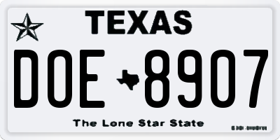 TX license plate DOE8907