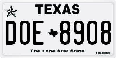 TX license plate DOE8908