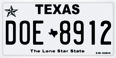 TX license plate DOE8912