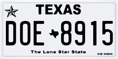 TX license plate DOE8915