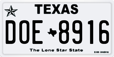 TX license plate DOE8916