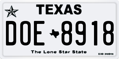 TX license plate DOE8918