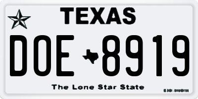 TX license plate DOE8919