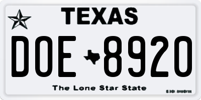 TX license plate DOE8920