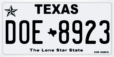 TX license plate DOE8923