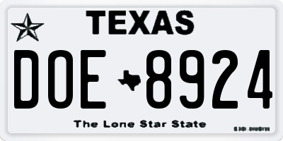 TX license plate DOE8924