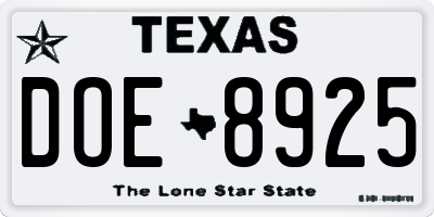 TX license plate DOE8925