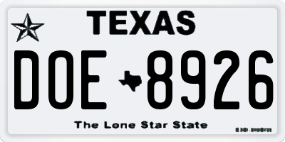 TX license plate DOE8926
