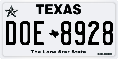 TX license plate DOE8928