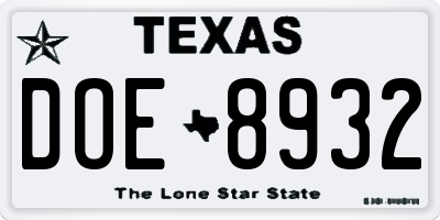 TX license plate DOE8932