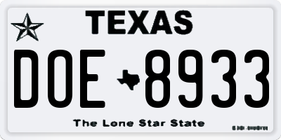 TX license plate DOE8933