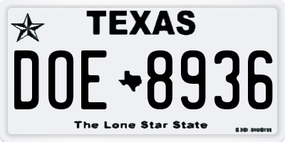 TX license plate DOE8936