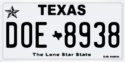 TX license plate DOE8938
