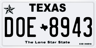 TX license plate DOE8943