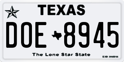 TX license plate DOE8945