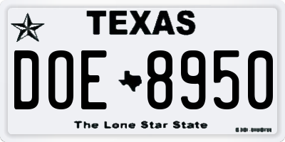 TX license plate DOE8950