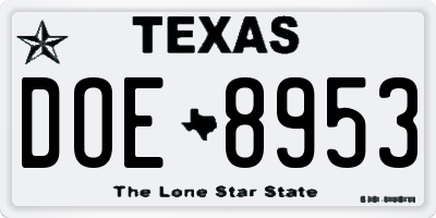 TX license plate DOE8953