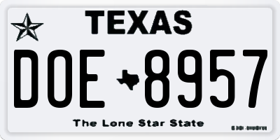 TX license plate DOE8957