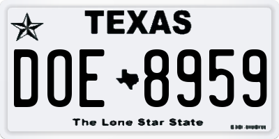 TX license plate DOE8959