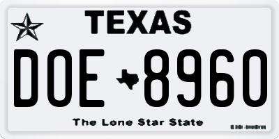 TX license plate DOE8960