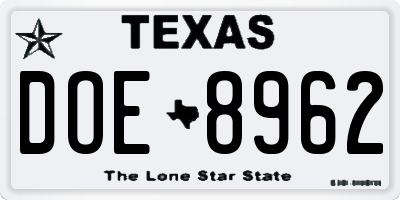 TX license plate DOE8962