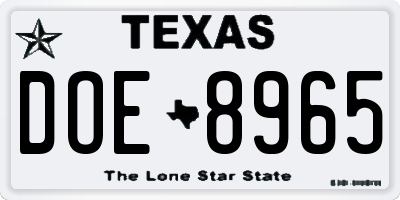 TX license plate DOE8965