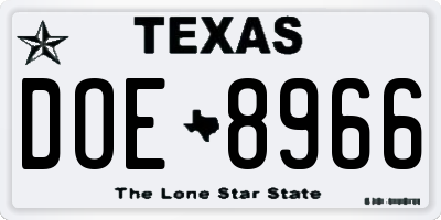 TX license plate DOE8966