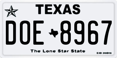TX license plate DOE8967