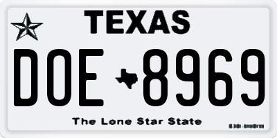 TX license plate DOE8969