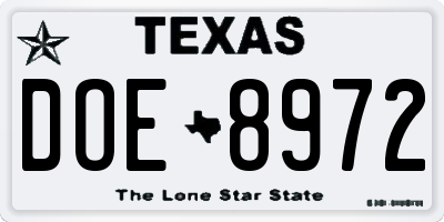 TX license plate DOE8972