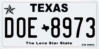 TX license plate DOE8973