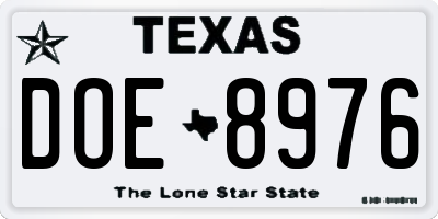 TX license plate DOE8976